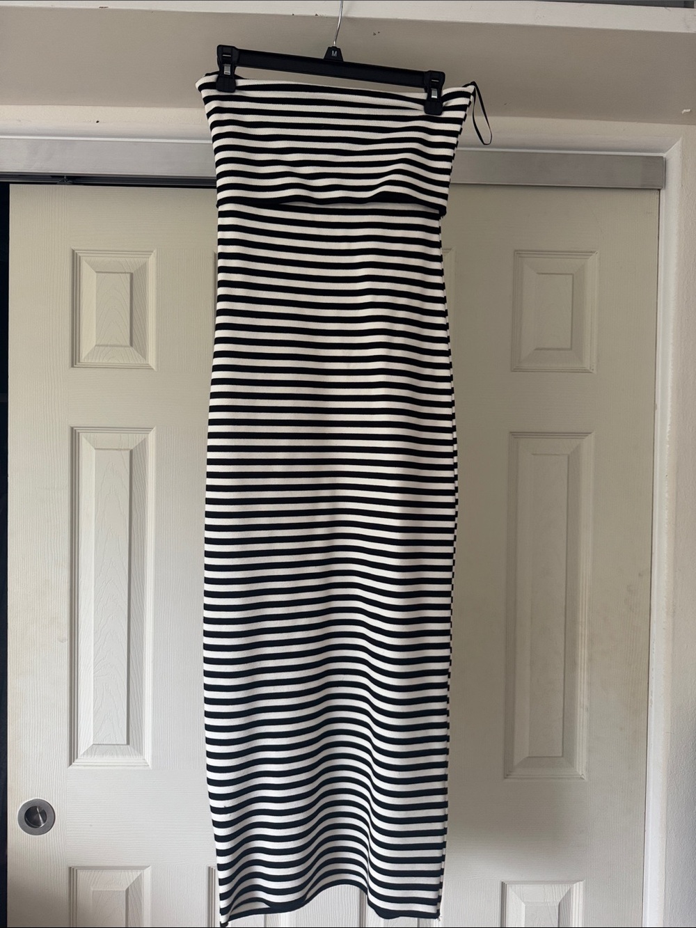 Zara Black and White Strapless Striped Midi Dress NWT
